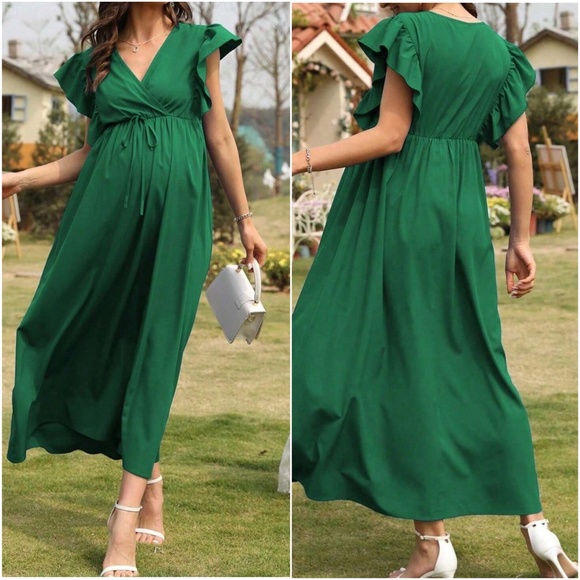 Maternity V neck Butterfly Sleeve Maxi Dress - Picture 4 of 4